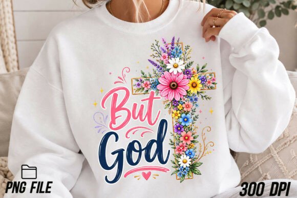But God Floral Cross Christian PNG: A Designer's Faith Asset