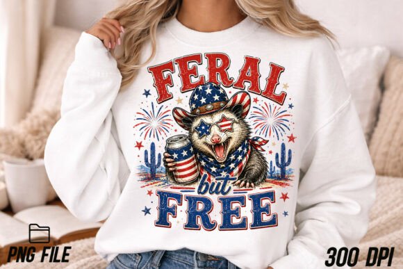 Feral but Free Funny 4th of July PNG: A Raccoon's Guide to Patriotism
