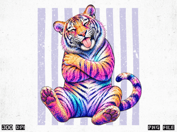 Funny Rainbow Tiger PNG: A Playful Asset for Modern Design