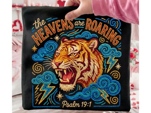 Heavens Roaring Tiger Christian Tshirt Design: Bold Faith Meets Retro Style