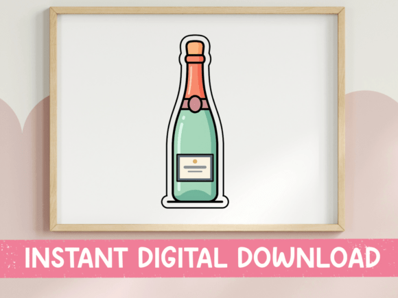 Mint Green Champagne Bottle Sticker: A Clean Pop of Celebration