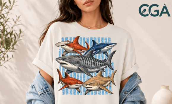 Vintage Patriotic Sharks: A Bold American PNG Design
